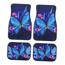 Premium 4-Piece Car Floor Mats,Black Carpet with Big Butterfly style 3