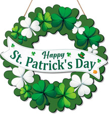 St. Patrick's Day Shamrock Wreath and Magnetic Welcome Sign for Home Decor