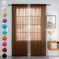 youleyar Solid Sheer Rod Pocket Curtain Voile 52"W x 63"L Pack of 2 , Brown