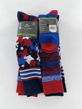 Alpine Design 4 Pairs 2 Packs Snowsport Socks Stars Stripes Red Size L Mens New