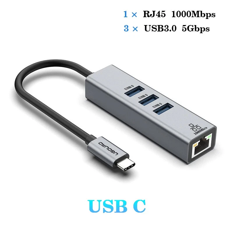 Type C USB Hub with Gigabit Ethernet Adapter 3.0 and 1000Mbps RJ45 Port