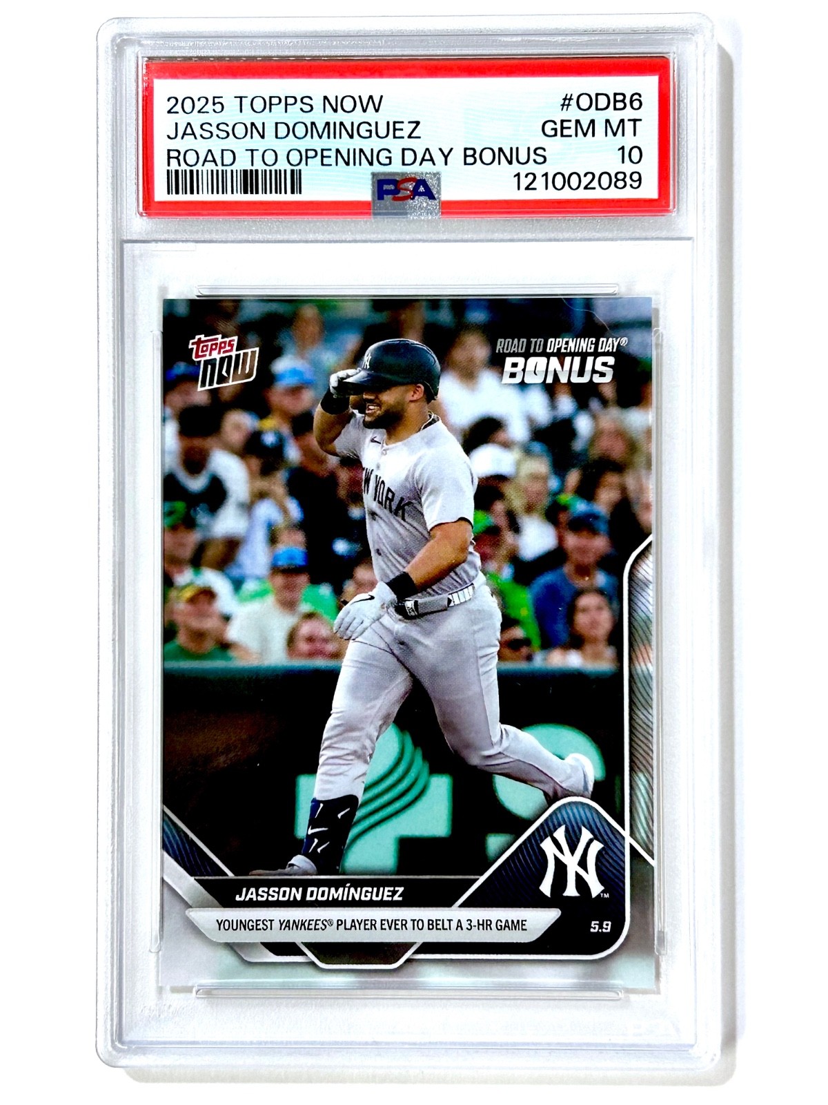 2025 Topps Now Road to Opening Day BONUS - JASSON DOMINGUEZ #ODB6 PSA-10 YANKEES