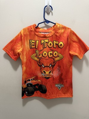 Monster Jam ''El Toro Loco'' Kids T-Shirt   Size 5T   Orange Flame Tie-Dye