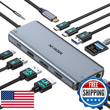 USB C Docking Station Dual Monitor, Laptop Docking Station 3 Monitors, MOKiN 12-