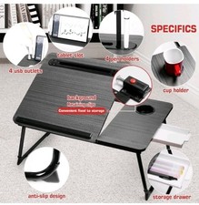 Large Laptop Desk W/Light, 7 Adj Angles, 4 USB Ports, Cup Holder, Fan NEW MODEL