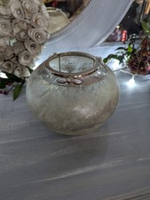 Vintage Norwegische Fee Kerze mattiert Kugel Halter Glas Metall Wohndeko 20 cm