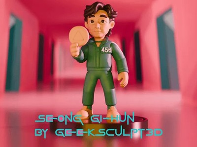 3d printe Squid Game Inspired Seong Gi-hun Figurine 