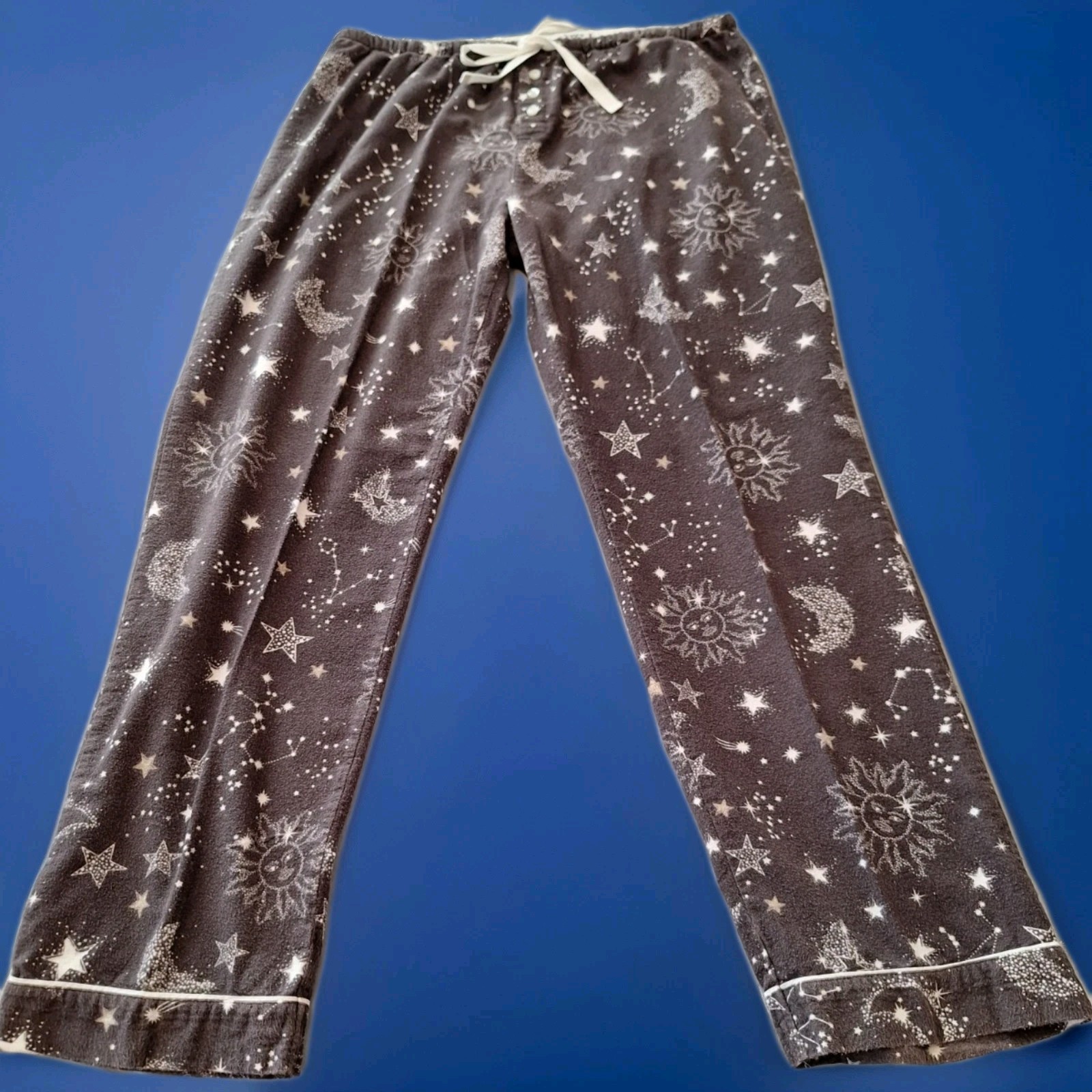 P J Salvage Pajama Cosmic Heart Black 100% Cotton Flannel Women's Sz Med/Large 