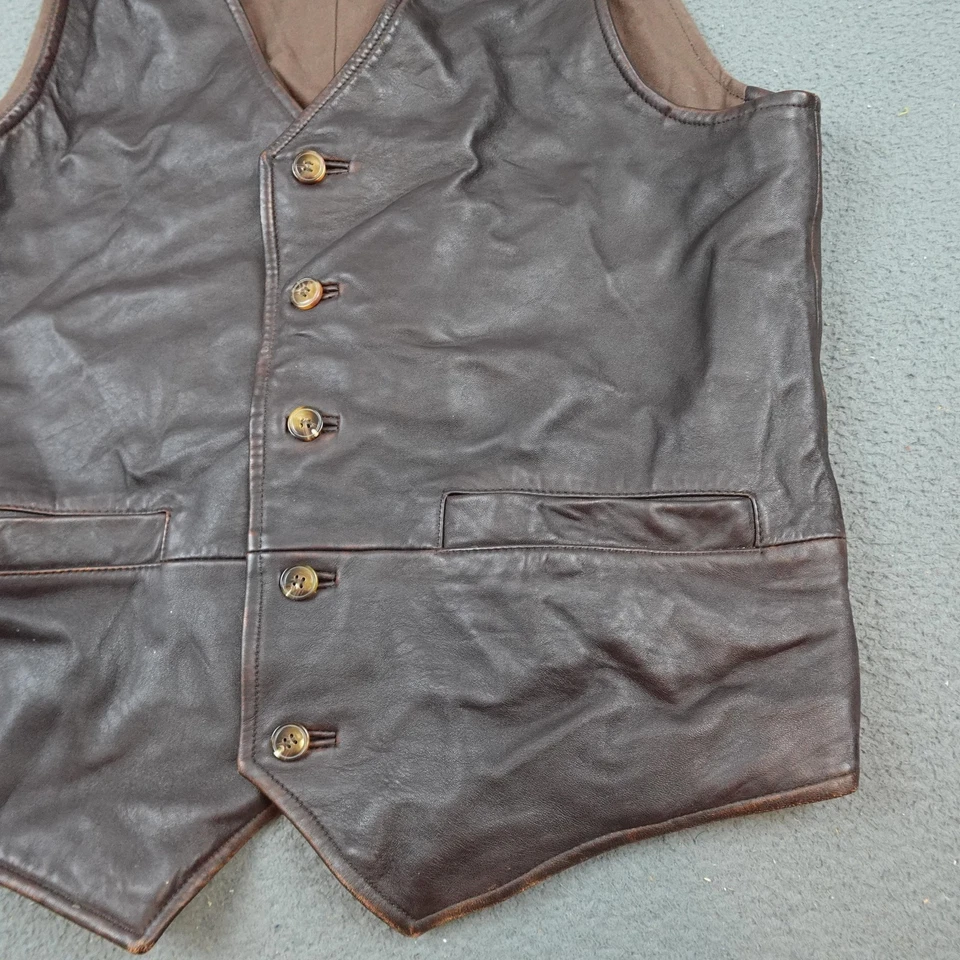 The Territory Ahead Vest Mens Medium Brown Leather Western Button Front Lined - Image 2 of 4