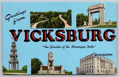 Postcard C 340, Greetings from Vicksburg, Large Letter Card, Multiple Views