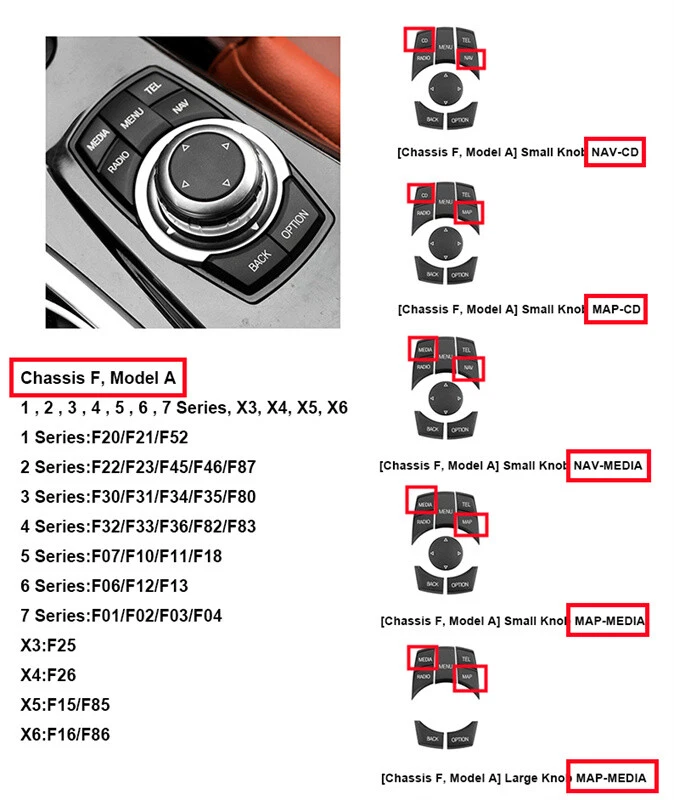 1 Set Black Plasitc Center Media Button Replacement For BMW 3 5 x3 x4 F30 F10 - Image 2 of 4