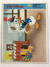 Vintage Disney Golden Frame Tray Puzzle Donald Duck Christmas Stockings Cookies