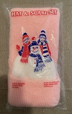 Vintage 100 Acrylic Pink Kids Winter Hat Scarf Set Made In USA