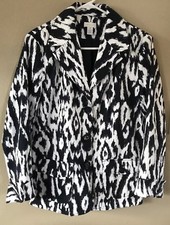 Chico s Eileen Blazer Ikat Print Jacket in Midnight Blue White SZ 1 M / 8