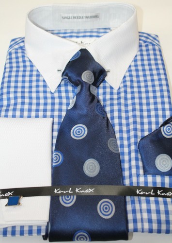White Eyelet Collar Cuffed Dress Shirt 