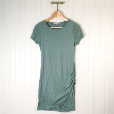wasabi mint ruched dress Wasabi + Mint Womens Shift Dress Blue Heathered Ruched Jewel Neck Short  Sleeve S