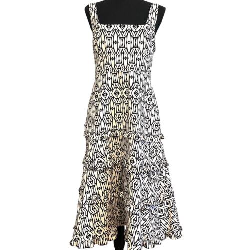 Anthropologie Blythe Black and White Square neck Tiered Dress
