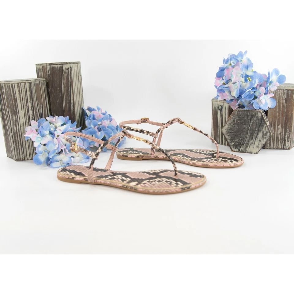 Sandalia mínima Tory Burch Emmy Misty Rose de cuero de serpiente con tiras talla 7,5 nueva en caja Foto 3 de 4