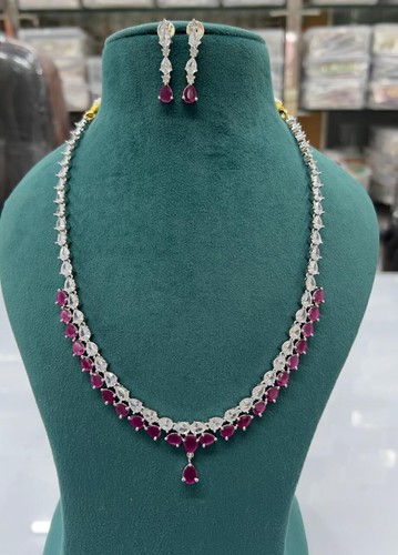 Luxurious Silver Plated American Diamond Long Jewellery Set for Women - Bild 3 von 5