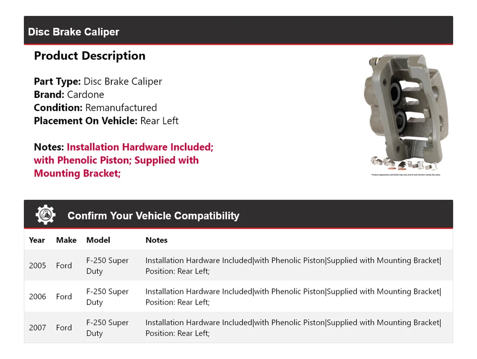 Pinza de freno de disco trasera izquierda Cardone 2006 para Ford F-250 Super Duty 2005-2007 Foto 2 de 4