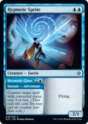 MTG-4x-Near Mint, English-Hypnotic Sprite // Mesmeric Glare - Foil-Throne of Eld