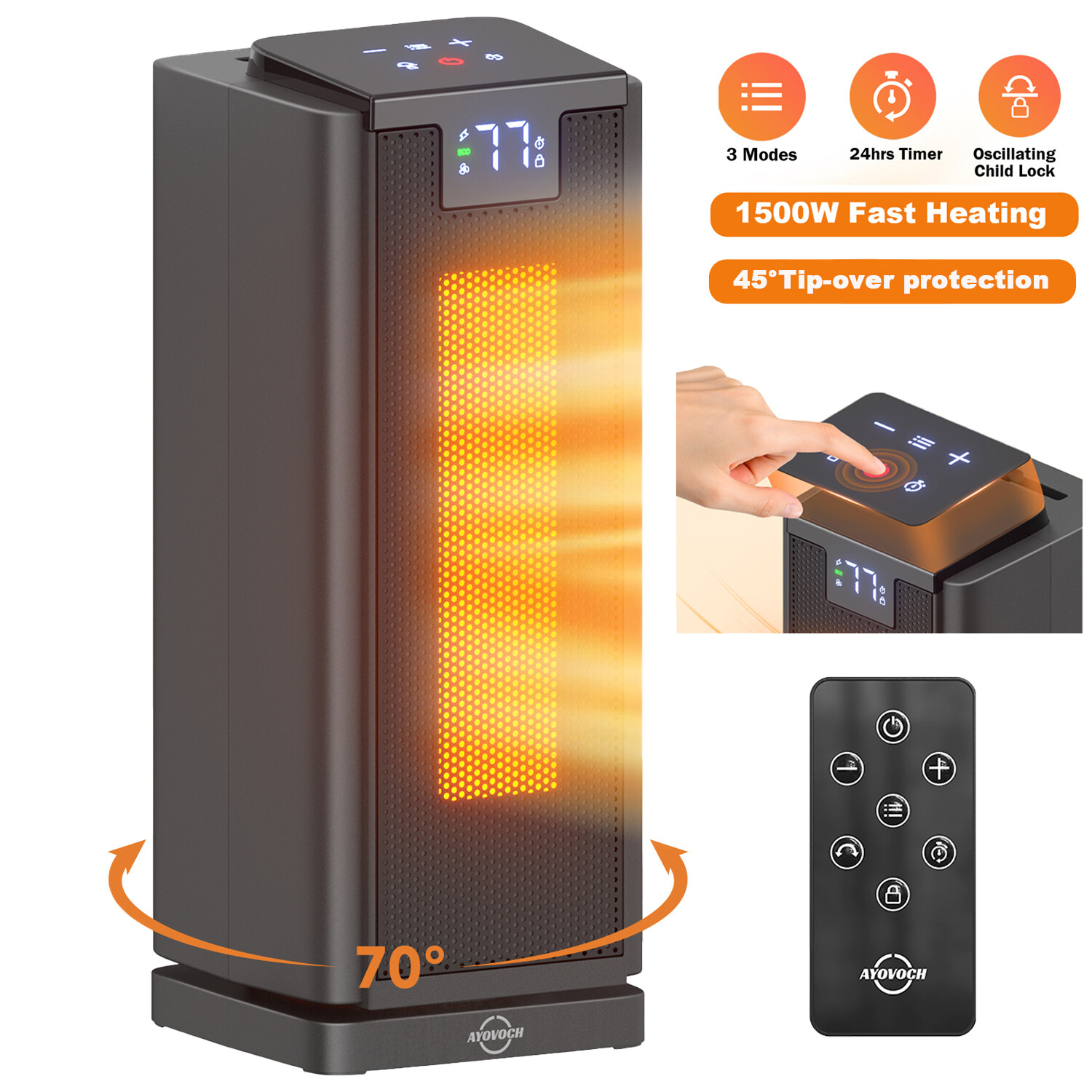 Space Heater Electric ETC Heater Thermostat With Remote Control For Indoor Use-image