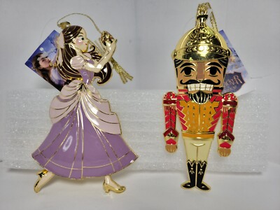 Disney Nutcracker Movie Clara & Nutcracker Gold Enamel Christmas Ornaments 2018 