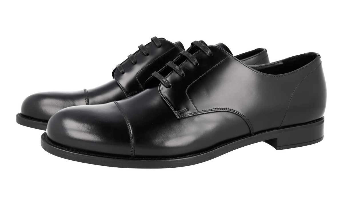PRADA Leather Derby Cap Toe Dress Shoes - 2EC103 - Black - NEW | eBay