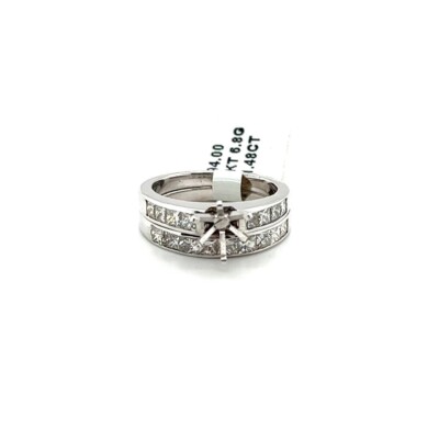 14K Weißgold Princess-Schliff Halbmontierter Diamant Verlobungsring Set, Durchmesser 1,48 ct