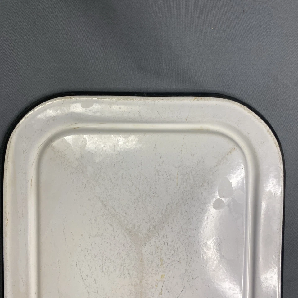 Graniteware Enamelware White Refrigerator Box Lid Only Black Rim 8.25” X 12.75” - Image 2 of 4