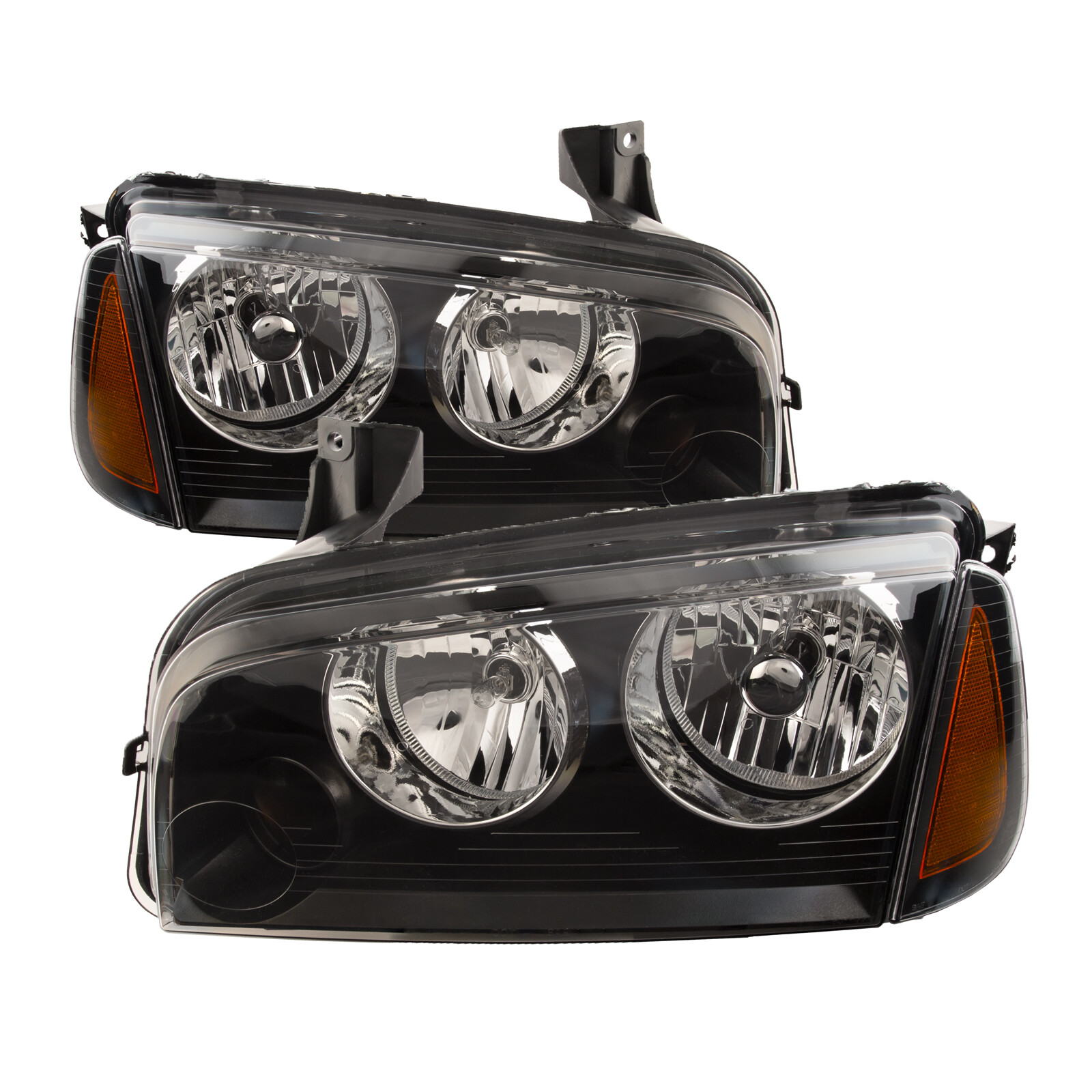 Fits 07-10 Dodge Charger Black Performance Lens Halogen Headlight 4 Piece Set