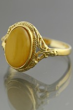 Egg Yolk Genuine BALTIC AMBER Gold Plated Silver Ring 7.75 181213-22