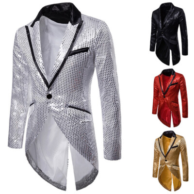 Herren Pailletten Frack Anzug Jacke Smoking Truppe Showman Mode Ringmaster Slim