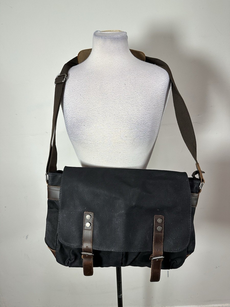 Men's Black Color Waxed Canvas Messenger Bag | eBay