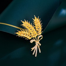 Gold Plated Yellow Flower Bouquet Cubic Zircon Brooch Clothing Pin Corsage Women