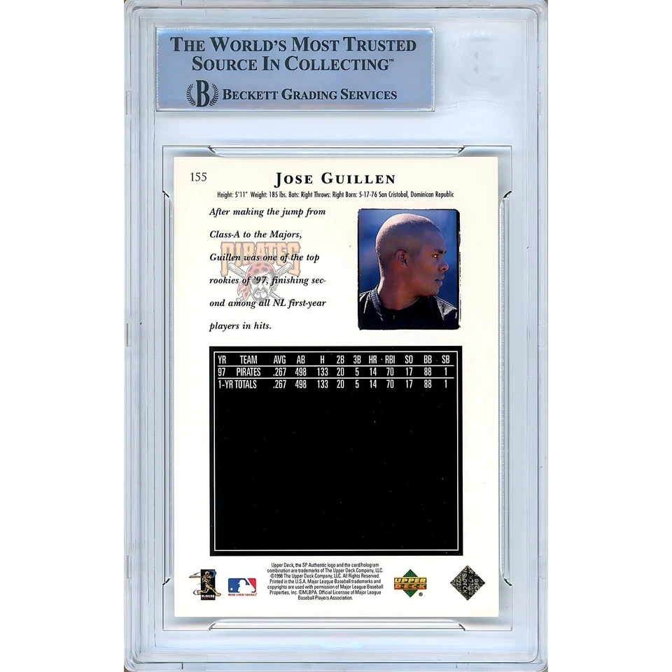 Jose Guillen assinado 1998 SP autêntico #155 cartão AUTO Beckett BAS piratas lajeados - Imagem 2 de 4