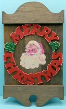 Wood Merry Christmas Santa Plaque Wooden Scalloped Wall Decor 12"x7"x1/2" Thick