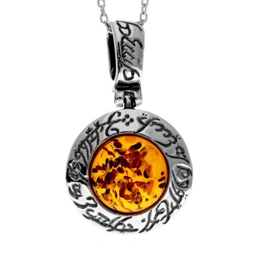 Pendentif En Argent 925 & Ambre Baltique Véritable - Moderne, Rond - Neuf Avec étiquettes