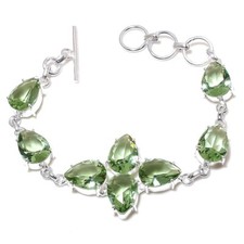 Green Amethyst Gemstone Handmade 925 Sterling Silver Jewelry Bracelet Sz 7-8"