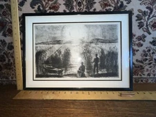 Vintage Circa 1960s Etching Framed Under Glass Pencil Signed By Artist 