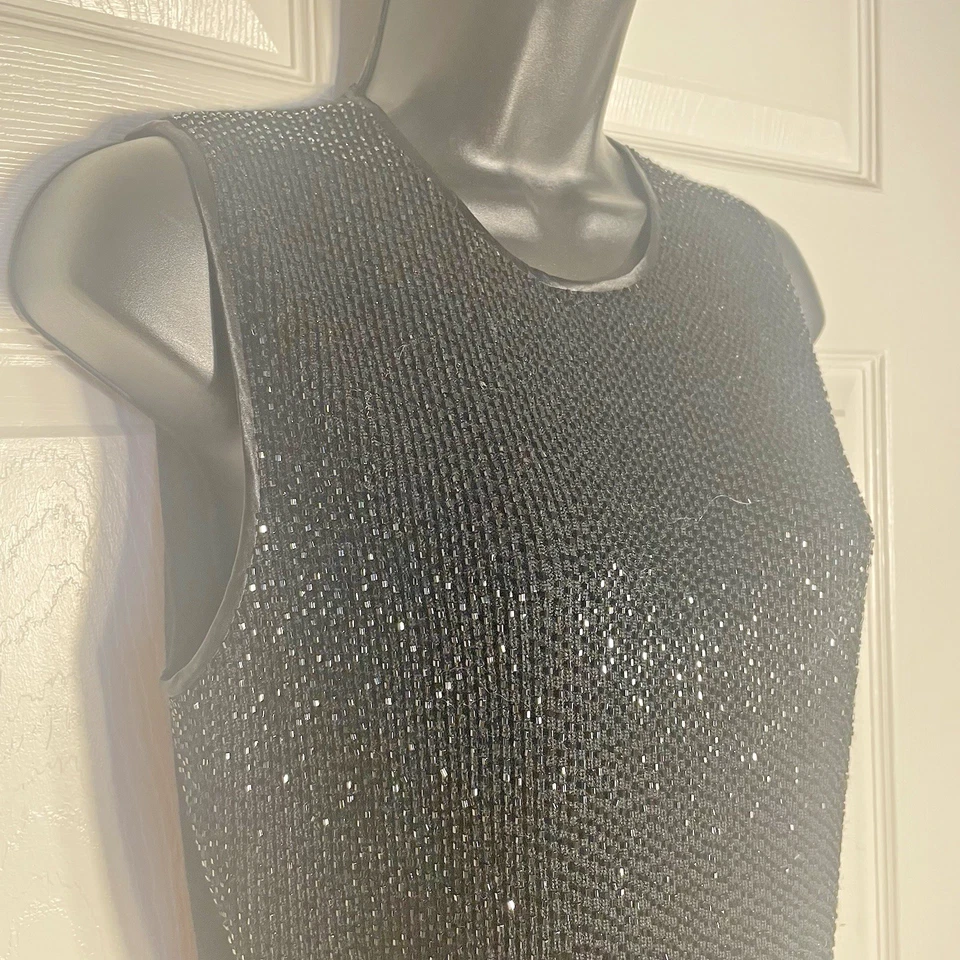 Винтажная женская футболка 80-х Kasper Co миниатюрная большая черная с бисером шерстяная смесь майка - Изображение 2 из 4