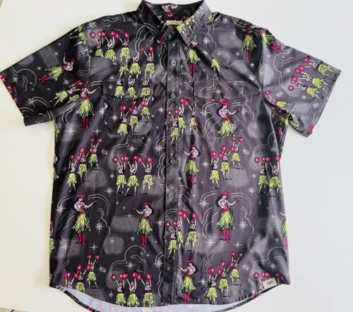 Ariat Western Aloha Hula Girl Print Short Sleeve Button Shirt Mens L - Afbeelding 1 van 6