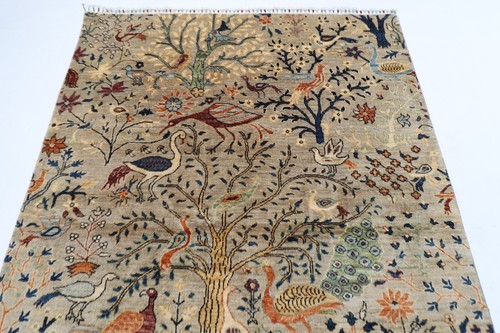 5 x 7 ft Birds Animal Gray Area Rug Afghan Hand Knotted Veg dye Wool OrientalRug - Picture 4 of 10