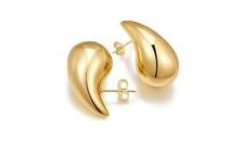 Italian Made 925 Sterling Silver Gold Chunky Teardrop Hoop Earrings For Women