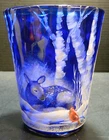 Fenton OOAK Hand Painted Fawn & Cardinal Optic Diamond Cobalt Blue Vase Spindler