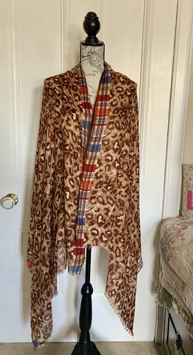 Leopard Print And Tartan Scarf By Italy Fulars. - Bild 1 von 11