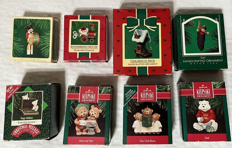 Vintage Lot of 8 HALLMARK Keepsake Christmas Ornaments 1983-1991 in Original Box