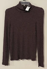 American Eagle Womens Soft & Sexy Ribbed Burgundy Striped Mock-Neck Shirt! A4664