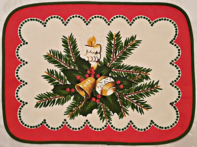 BRAZIL VINTAGE KARSTEN CHRISTMAS BELLS RED GREEN COTTON COASTER PLACEMATE DOILY