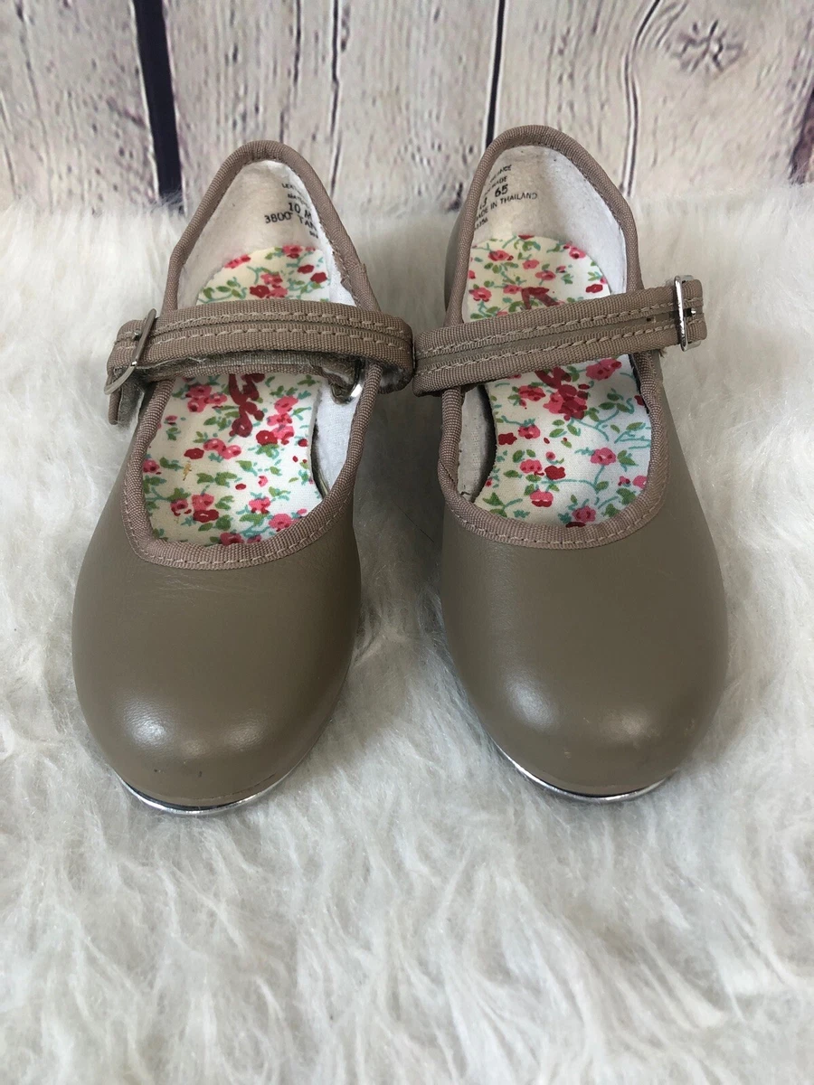 Capezio Tele Tone Tap Beige Tan Leather Tap Shoes Girls Size 10m